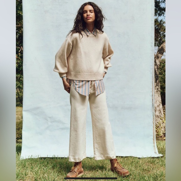 THE GREAT. Denim - THE GREAT. Off-White Seafair Wide Leg Jeans 24